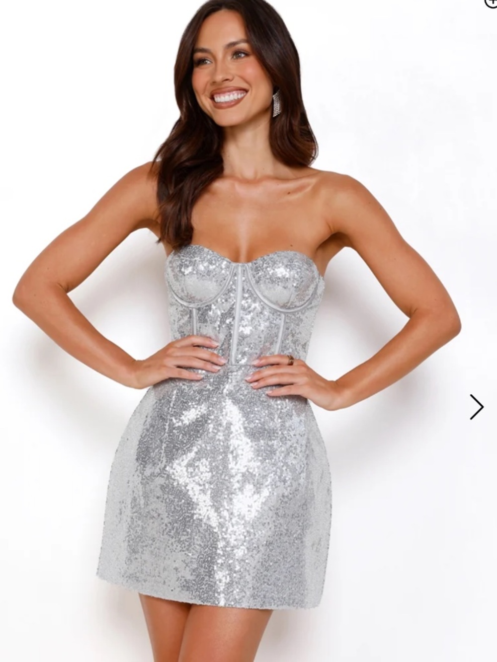 Hello Molly Silver Sequin Corset Mini Dress Size S